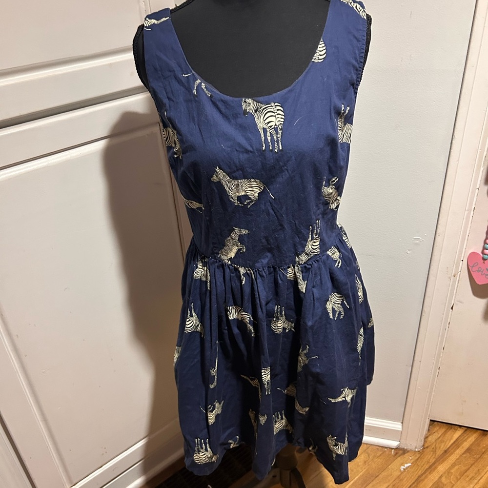 Navy Dress with Zebra Print ModCloth